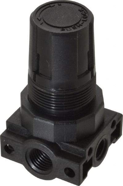 Parker - 1/4 NPT Port, Plastic Miniature Regulator - 0 to 25 psi Range, 150 Max psi Supply Pressure, 1/8" Gauge Port Thread, 1.6" Wide x 3.1" High - USA Tool & Supply