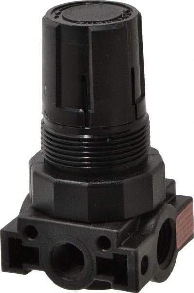 Parker - 1/4 NPT Port, Plastic Miniature Regulator - 0 to 60 psi Range, 150 Max psi Supply Pressure, 1/8" Gauge Port Thread, 1.6" Wide x 3.1" High - USA Tool & Supply