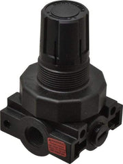 Parker - 1/4 NPT Port, Plastic Miniature Regulator - 0 to 60 psi Range, 150 Max psi Supply Pressure, 1/4" Gauge Port Thread, 2.06" Wide x 3.43" High - USA Tool & Supply