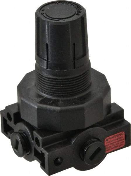 Parker - 1/4 NPT Port, Plastic Miniature Regulator - 0 to 125 psi Range, 150 Max psi Supply Pressure, 1/4" Gauge Port Thread, 2.06" Wide x 3.43" High - USA Tool & Supply