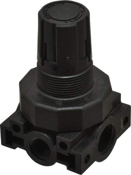 Parker - 3/8 NPT Port, Plastic Miniature Regulator - 0 to 60 psi Range, 150 Max psi Supply Pressure, 1/4" Gauge Port Thread, 2.06" Wide x 3.43" High - USA Tool & Supply