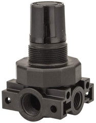 Parker - 3/8 NPT Port, Plastic Miniature Regulator - 0 to 125 psi Range, 150 Max psi Supply Pressure, 1/4" Gauge Port Thread, 2.06" Wide x 3.43" High - USA Tool & Supply