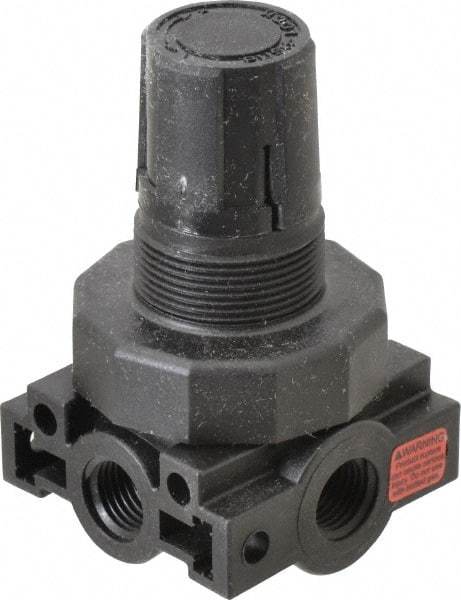 Parker - 1/4 NPT Port, Plastic Miniature Regulator - 0 to 60 psi Range, 150 Max psi Supply Pressure, 1/4" Gauge Port Thread, 2.06" Wide x 3.43" High - USA Tool & Supply