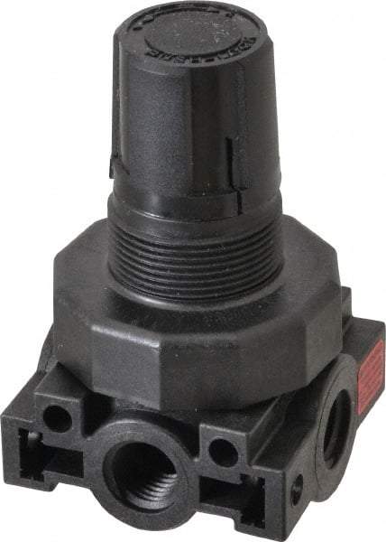 Parker - 1/4 NPT Port, Plastic Miniature Regulator - 0 to 125 psi Range, 150 Max psi Supply Pressure, 1/4" Gauge Port Thread, 2.06" Wide x 3.43" High - USA Tool & Supply