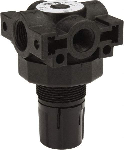 Parker - 3/8 NPT Port, Plastic Miniature Regulator - 0 to 125 psi Range, 150 Max psi Supply Pressure, 1/4" Gauge Port Thread, 2.06" Wide x 3.43" High - USA Tool & Supply