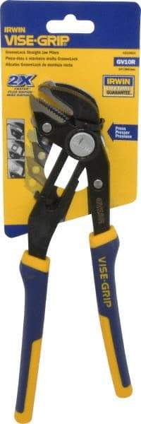 Irwin - 10" OAL, 2-1/4" Jaw Length, Groovelock Pliers - Serrated Jaw, Straight Head, ProTouch Handles - USA Tool & Supply