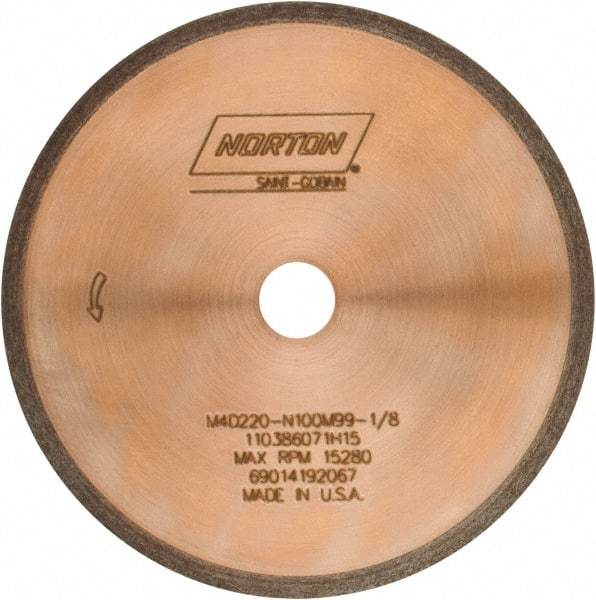 Norton - 4" Diam x 1/2" Hole, 220 Grit Surface Grinding Wheel - Diamond, Type 1A1R, Fine Grade - USA Tool & Supply