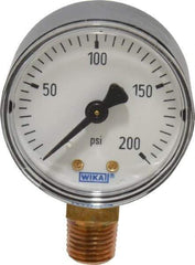 Wika - 2" Dial, 1/4 Thread, 0-200 Scale Range, Pressure Gauge - Lower Connection Mount, Accurate to 3-2-3% of Scale - USA Tool & Supply