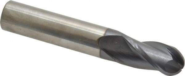 SGS - 1/2" Diam, 1" LOC, 3 Flute Solid Carbide Ball End Mill - AlTiN Finish, Single End, 3" OAL, 1/2" Shank Diam, Spiral Flute - USA Tool & Supply