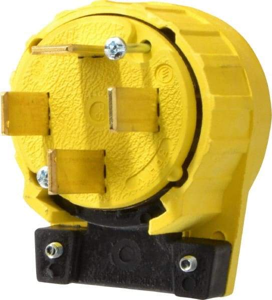 Pass & Seymour - 120/208 VAC, 60 Amp, 18-60P NEMA, Angled, Ungrounded, Specification Grade Plug - 4 Pole, 4 Wire, Yellow - USA Tool & Supply