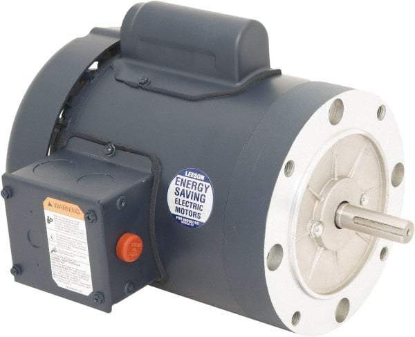 Leeson - 1 Max hp, 1,800 Max RPM, Capacitor Start Electric AC DC Motor - 115/230 V Input, Single Phase, 56C Frame, C-Face Mount, TEFC Enclosure - USA Tool & Supply