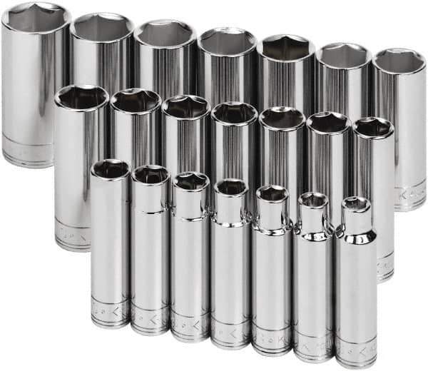 SK - 21 Piece 1/2" Drive Deep Socket Set - 6 Points, 10 to 32mm, Metric Measurement Standard - USA Tool & Supply