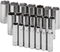 SK - 21 Piece 1/2" Drive Deep Socket Set - 6 Points, 10 to 32mm, Metric Measurement Standard - USA Tool & Supply
