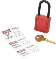 Master Lock - Keyed Different Nonconductive Lockout Padlock - 1-1/2" Shackle Clearance, 1/4" Shackle Diam, 1-3/4" Body Height x 1-1/2" Body Width, Red, 6 Pins - USA Tool & Supply