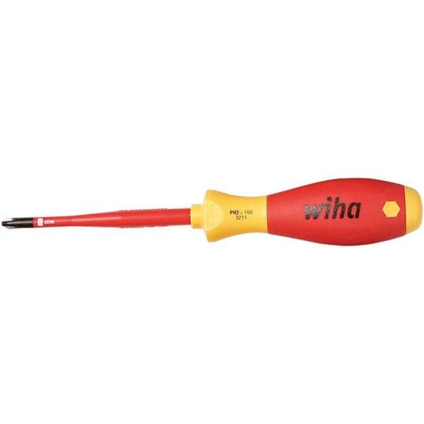 Wiha - #2, 8-19/64" OAL, Insulated Phillips Screwdriver - 3-15/16" Blade Length, Straight Shank, Acetate Handle - USA Tool & Supply