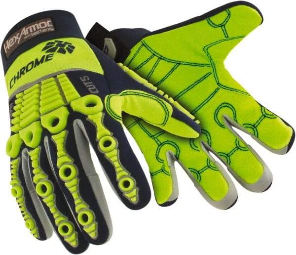 HexArmor - Size M (8), ANSI Cut Lvl A8, Puncture Lvl 1, Abrasion Lvl 2, Cotton/SuperFabric Cut & Puncture Resistant Gloves - 9" Long, Hi-Vis Lime, Paired - USA Tool & Supply