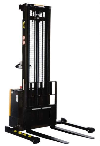 Vestil - 2,000 Lb Capacity, 150" Lift Height, Battery Powered Stacker - 2-1/8" Lowered Height, 42-1/4" Fork Length, 57-7/8" Overall Width - USA Tool & Supply