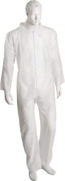 PRO-SAFE - Size 5XL SMS Chemical Resistant Coveralls - White, Zipper Closure, Elastic Cuffs, Elastic Ankles, Serged Seams, ISO Class 6 - USA Tool & Supply