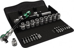 Wera - 28 Piece 1/2" Drive Standard Socket Set - 6 Points, 10 to 19mm, T20 to T40 Torx, Metric Measurement Standard - USA Tool & Supply