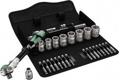 Wera - 29 Piece 3/8" Drive Standard Socket Set - 6 Points, 1/4 to 3/4", T15 to T40 Torx, Inch Measurement Standard - USA Tool & Supply