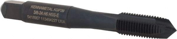 Kennametal - 3/8-24, 3 Flute, Oxide Finish, Vanadium High Speed Steel Spiral Point Tap - Plug Chamfer, Right Hand Thread, 2-15/16" OAL, 19.1mm Thread Length, 9.68mm Shank Diam, Series GOtap - Exact Industrial Supply
