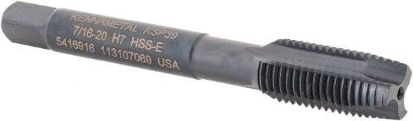 Kennametal - 7/16-20, 3 Flute, Oxide Finish, Vanadium High Speed Steel Spiral Point Tap - Plug Chamfer, Right Hand Thread, 3-5/32" OAL, 22.3mm Thread Length, 8.2mm Shank Diam, Series GOtap - Exact Industrial Supply