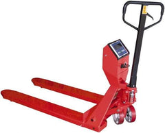 Vestil - 5,000 Lb Capacity, 7-1/2" Lift Scale Pallet Truck - 3" Min Lift Height, 48" Fork Length x 27-1/2" Fork Width, 28" Overall Width - USA Tool & Supply