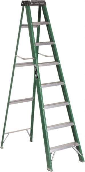 Louisville - 7 Steps, 8' High, Type II Rating, Fiberglass Step Ladder - 225 Lb Capacity, 24-13/16" Base Width - USA Tool & Supply