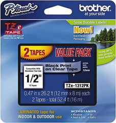 Brother - 1/2" Wide x 314.4" Long, Clear Plastic/Paper Tape Cassette - For Label Maker - USA Tool & Supply