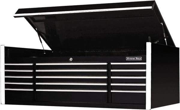 EXTREME TOOLS - 1 Compartment 15 Drawer Top Tool Chest - 72" Wide x 30" Deep x 26-1/4" High, Steel, Black - USA Tool & Supply