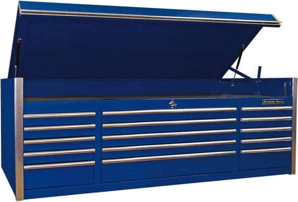 EXTREME TOOLS - 1 Compartment 15 Drawer Top Tool Chest - 72" Wide x 30" Deep x 26-1/4" High, Steel, Blue - USA Tool & Supply