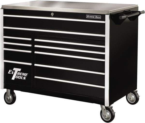 EXTREME TOOLS - 11 Drawer Steel Tool Roller Cabinet - 55" Wide x 46-3/8" High x 30" Deep, Ball Bearing Drawer Slides, Black - USA Tool & Supply