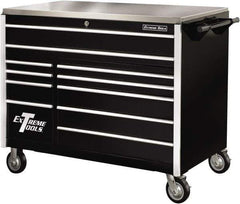 EXTREME TOOLS - 11 Drawer Steel Tool Roller Cabinet - 55" Wide x 46-3/8" High x 30" Deep, Ball Bearing Drawer Slides, Black - USA Tool & Supply