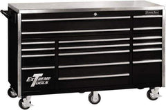 EXTREME TOOLS - 17 Drawer Steel Tool Roller Cabinet - 72" Wide x 46-3/4" High x 30" Deep, Ball Bearing Drawer Slides, Black - USA Tool & Supply