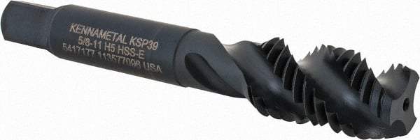 Kennametal - 5/8-11 3 Flute 2B Modified Bottoming Spiral Flute Tap - Vanadium High Speed Steel, Oxide Finish, 3-13/16" OAL, Right Hand Flute, Right Hand Thread, H5, Series GOtap\xAE - USA Tool & Supply