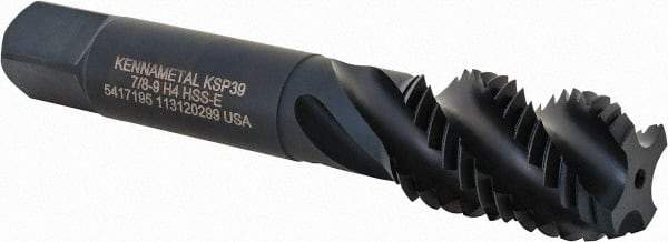 Kennametal - 7/8-9 4 Flute 3B Modified Bottoming Spiral Flute Tap - Vanadium High Speed Steel, Oxide Finish, 4-11/16" OAL, Right Hand Flute, Right Hand Thread, H4, Series GOtap\xAE - USA Tool & Supply