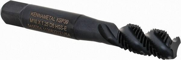 Kennametal - M10x1.25 3 Flute Modified Bottoming Spiral Flute Tap - Vanadium High Speed Steel, Oxide Finish, 2-15/16" OAL, Right Hand Flute, Right Hand Thread, D5, Series GOtap\xAE - USA Tool & Supply