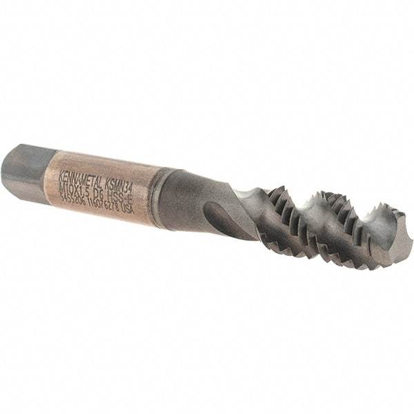 Kennametal - M10x1.50 3 Flute 6H Modified Bottoming Spiral Flute Tap - Vanadium High Speed Steel, TiN/CrC/C Finish, 2-15/16" OAL, Right Hand Flute, Right Hand Thread, D6, Series GOtap\xAE - USA Tool & Supply