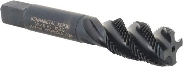 Kennametal - 3/4-16 4 Flute 3B Modified Bottoming Spiral Flute Tap - Vanadium High Speed Steel, Oxide Finish, 4-1/4" OAL, Right Hand Flute, Right Hand Thread, H3, Series GOtap\xAE - USA Tool & Supply