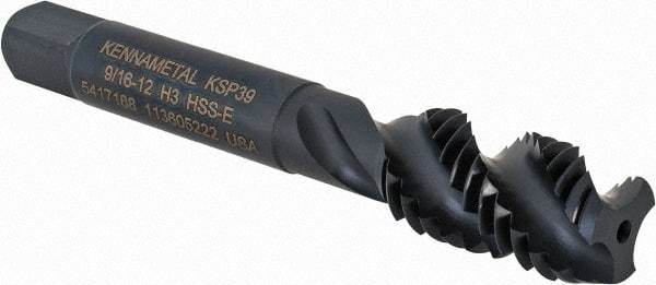 Kennametal - 9/16-12 3 Flute Modified Bottoming Spiral Flute Tap - Vanadium High Speed Steel, Oxide Finish, 3-19/32" OAL, Right Hand Flute, Right Hand Thread, H3, Series GOtap\xAE - USA Tool & Supply
