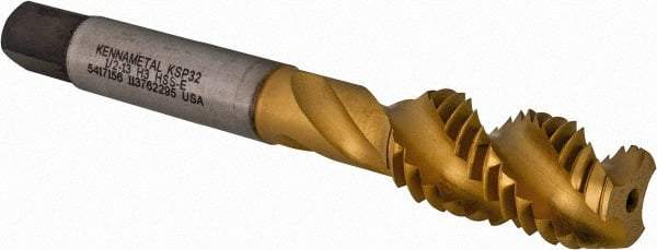 Kennametal - 1/2-13 3 Flute 3B Modified Bottoming Spiral Flute Tap - Vanadium High Speed Steel, TiCN/TiN Finish, 3-3/8" OAL, Right Hand Flute, Right Hand Thread, H3, Series GOtap\xAE - USA Tool & Supply