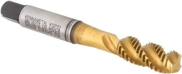 Kennametal - M8x1.25 3 Flute 6H Modified Bottoming Spiral Flute Tap - Vanadium High Speed Steel, TiCN/TiN Finish, 2-23/32" OAL, Right Hand Flute, Right Hand Thread, D5, Series GOtap\xAE - USA Tool & Supply