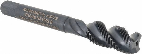 Kennametal - 7/16-20 3 Flute Modified Bottoming Spiral Flute Tap - Vanadium High Speed Steel, Oxide Finish, 3-5/32" OAL, Right Hand Flute, Right Hand Thread, H3, Series GOtap\xAE - USA Tool & Supply