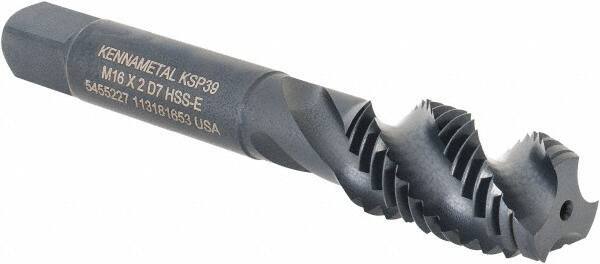 Kennametal - M16x2.00 3 Flute 6H Modified Bottoming Spiral Flute Tap - Vanadium High Speed Steel, Oxide Finish, 3-13/16" OAL, Right Hand Flute, Right Hand Thread, D7, Series GOtap\xAE - USA Tool & Supply