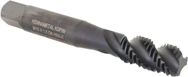 Kennametal - M10x1.50 3 Flute 6H Bottoming Spiral Flute Tap - Vanadium High Speed Steel, Oxide Finish, 2-15/16" OAL, Right Hand Flute, Right Hand Thread, D6, Series GOtap\xAE - USA Tool & Supply