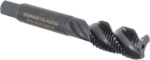 Kennametal - 9/16-18 3 Flute Bottoming Spiral Flute Tap - Vanadium High Speed Steel, Oxide Finish, 3-19/32" OAL, Right Hand Flute, Right Hand Thread, H3, Series GOtap\xAE - USA Tool & Supply