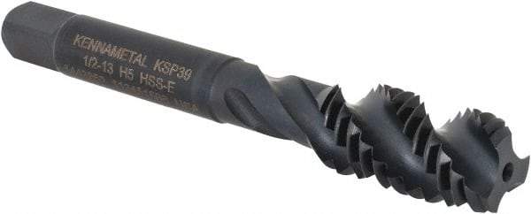 Kennametal - 1/2-13 3 Flute 2B Bottoming Spiral Flute Tap - Vanadium High Speed Steel, Oxide Finish, 3-3/8" OAL, Right Hand Flute, Right Hand Thread, H5, Series GOtap\xAE - USA Tool & Supply