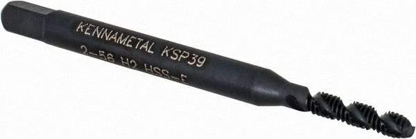 Kennametal - #2-56 2 Flute 2B Modified Bottoming Spiral Flute Tap - Vanadium High Speed Steel, Oxide Finish, 1-3/4" OAL, Right Hand Flute, Right Hand Thread, H2, Series GOtap\xAE - USA Tool & Supply