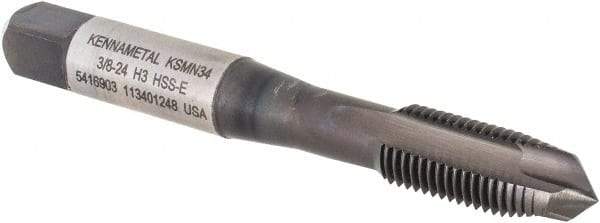 Kennametal - 3/8-24, 3 Flute, TiN/CrC/C Finish, Vanadium High Speed Steel Spiral Point Tap - Plug Chamfer, Right Hand Thread, 2-15/16" OAL, 19.1mm Thread Length, 9.68mm Shank Diam, 3B Class of Fit, Series GOtap - Exact Industrial Supply