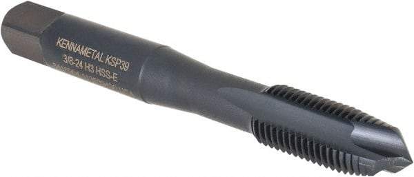 Kennametal - 3/8-24, 3 Flute, Oxide Finish, Vanadium High Speed Steel Spiral Point Tap - Plug Chamfer, Right Hand Thread, 2-15/16" OAL, 19.1mm Thread Length, 9.68mm Shank Diam, 3B Class of Fit, Series GOtap - Exact Industrial Supply